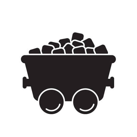Ore cart silhouette icon. Black simple vector of rail trolley with coal. Contour isolated pictogram on white backgroundのイラスト素材