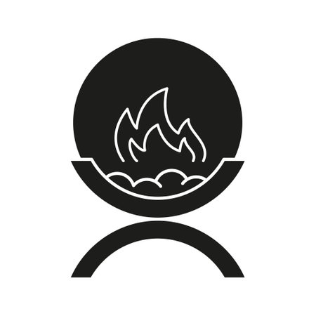 Biofireplace with flame silhouette icon. Black simple pictogram of round floor device for modern interior. Vector isolated element on white backgroundのイラスト素材