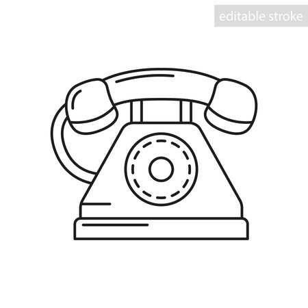 Retro phone line icon. Landline device with handset and dial. Vector isolated element on white backgroundのイラスト素材