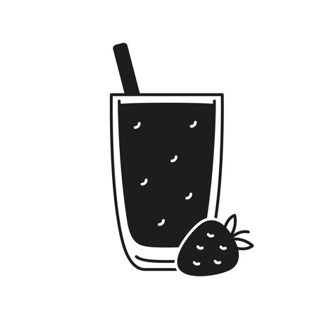 Strawberry smoothie silhouette icon. Vector isolated element on white backgroundのイラスト素材