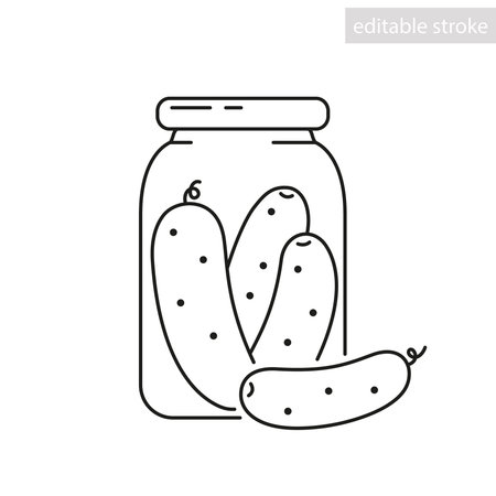 Pickles in jar line icon. Vector isolated element on white background, editable strokeのイラスト素材