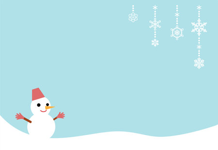 Simple message card with a snowman and snowflakes. Vector illustration.のイラスト素材