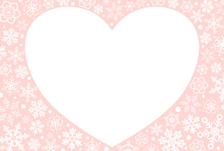 Pink heart message card with snowflakes studded around. Vector illustration.のイラスト素材