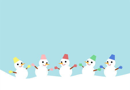 Five snowmen message card. Vector illustration.のイラスト素材