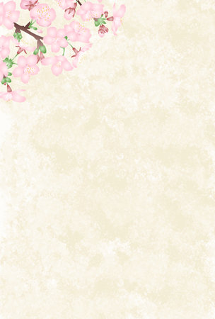 Japanese-style vector illustration of three-dimensional cherry blossoms with gradation on a Japanese paper-style background. Postcard size vertical type.のイラスト素材