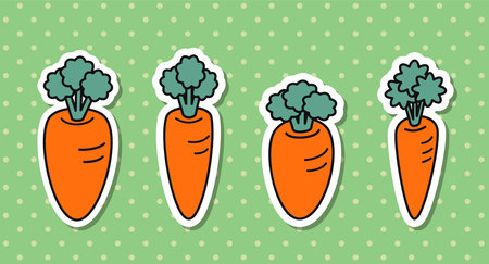 Vector illustration of four carrots in a fun sticker style. Perfect for food, farm, and playful designs.のイラスト素材