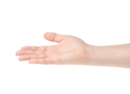 Empty open hand on white backgroundの写真素材