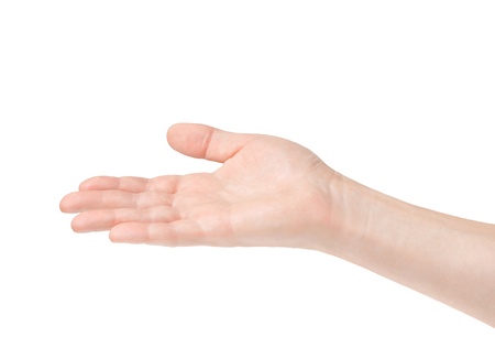 Empty open hand on white backgroundの写真素材