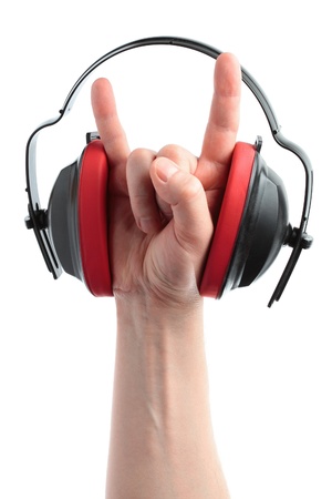 headphones and handの写真素材