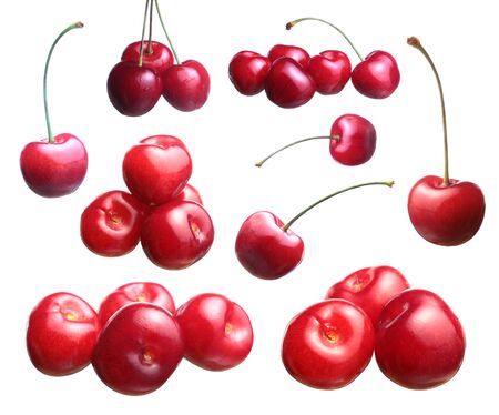 Fresh ripened red cherries  Setの写真素材