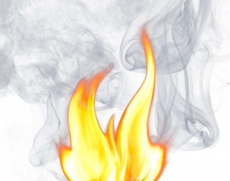 flames and smoke on a white backgroundの写真素材