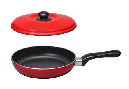 pan with lid on white backgroundの写真素材