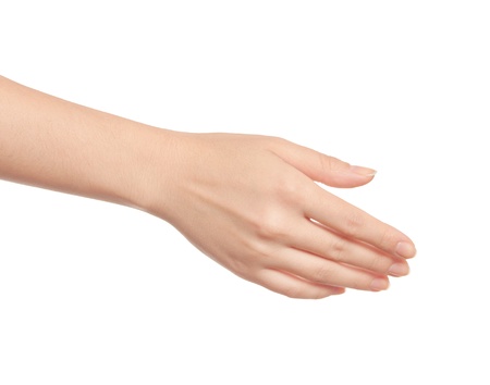 Empty open woman hand on white backgroundの写真素材