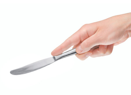 Knife in hand on white background