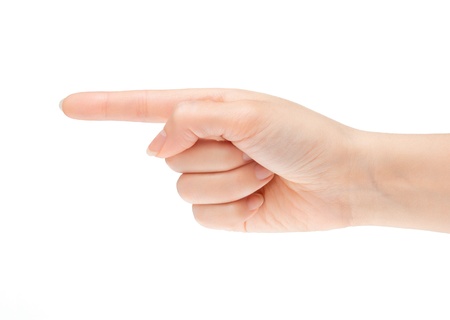 Pointing hand. Gesture of the hand on white backgroundの写真素材