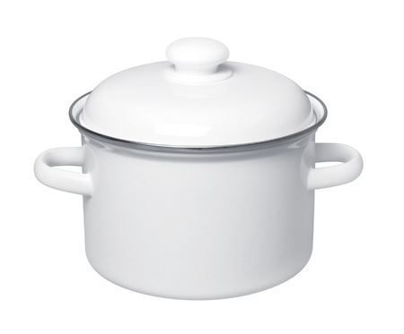 Enameled Saucepan on white backgroundの写真素材