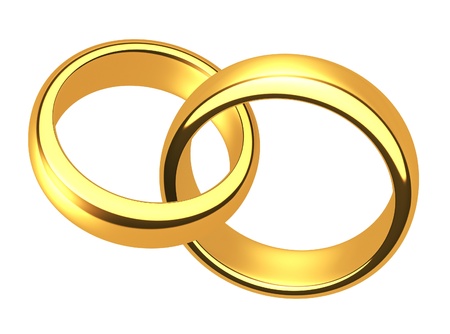 Wedding gold rings on a white backgroundの写真素材