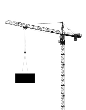 hoisting crane, silhouette on a white background    の写真素材