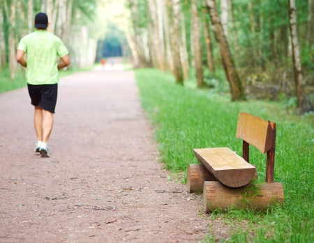 Man running in the forestの写真素材