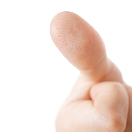 Finger presses the button, shows fingerprints or ok gestureの写真素材
