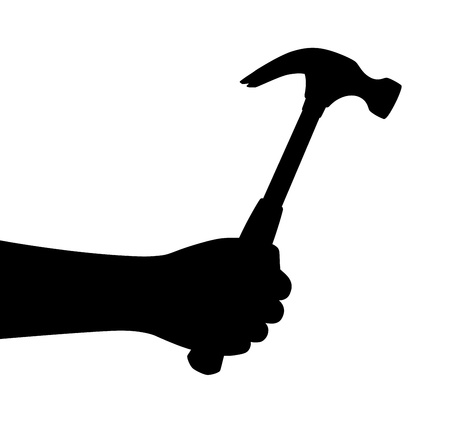 Hand hold hammer. Vector silhouette.のイラスト素材
