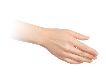 Empty open woman hand on white backgroundの写真素材