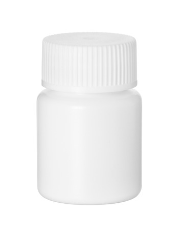 White plastic medicine bottle on a white backgroundの写真素材