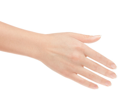 Empty open woman hand on white backgroundの写真素材