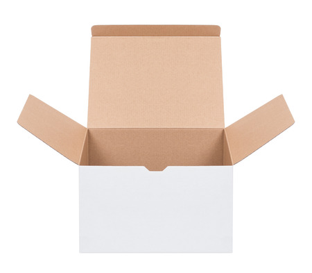Open cardboard box on a white backgroundの写真素材