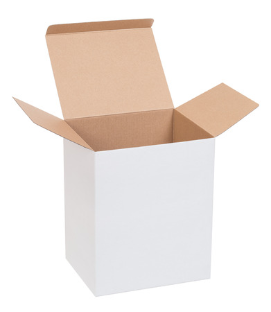 Open cardboard box on a white backgroundの写真素材