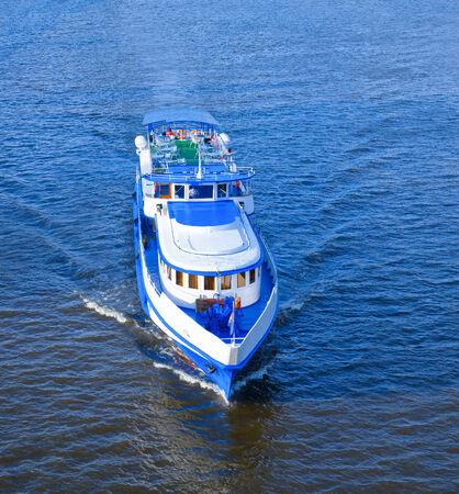 Ship floats on the river or seaの写真素材