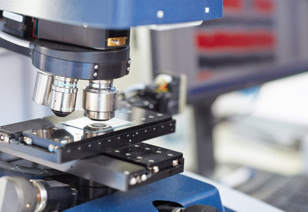 Microscope in a research lab