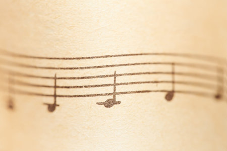 Music notes on paper. Fragment of the A minor gamut.の写真素材