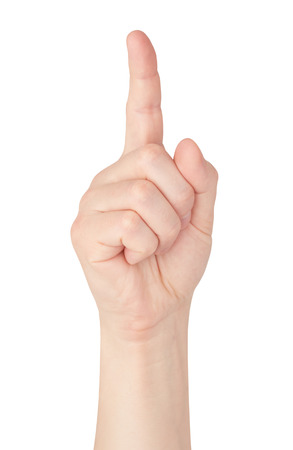 idea or attention, gesture on a white backgroundの写真素材