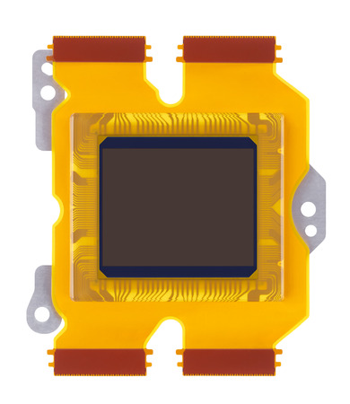 sensor of digital camera close-up on a white backgroundの写真素材