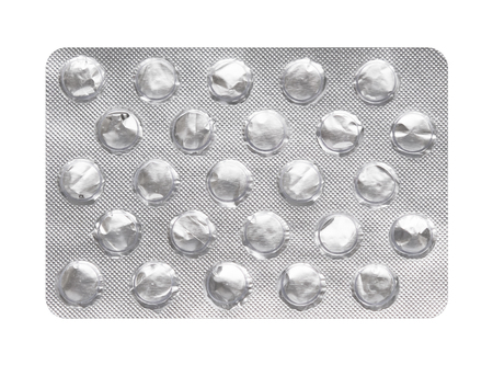 empty blister pack of tablets on a white backgroundの写真素材