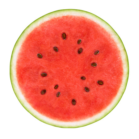 Slice of watermelon isolated on white backgroundの写真素材