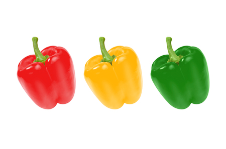 multicolored sweet peppers isolated on white backgroundの写真素材