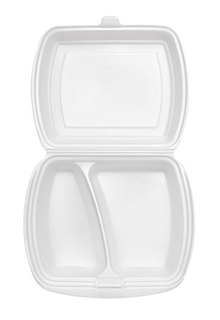 empty polystyrene container for fast food isolated on white backgroundの写真素材