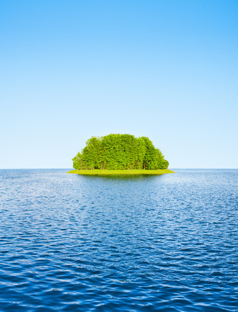 Green island among the waterの写真素材
