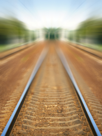 railway rails with high speed blurの写真素材
