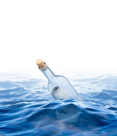 Bottle with a letter swims in the seaの写真素材