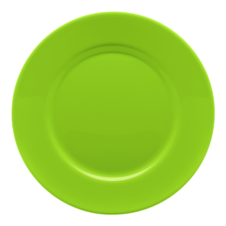 Green plate isolated on white backgroundの写真素材