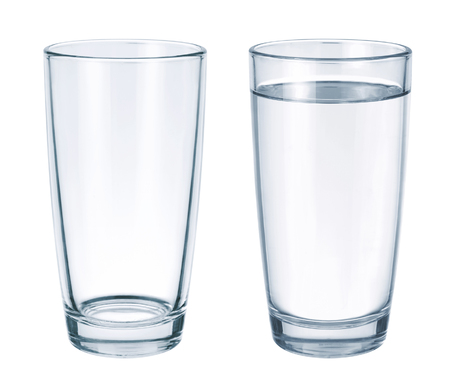 Empty glass and glass with water isolated on white backgroundの写真素材
