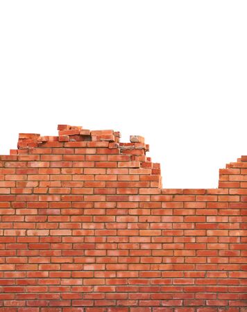 Brick wall under construction on white backgroundの写真素材