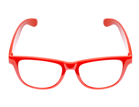 Red glasses on a white backgroundの写真素材