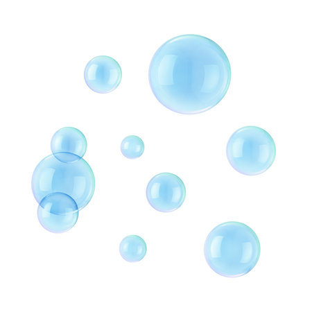 Isolated soap bubbles with blue background inside.の写真素材