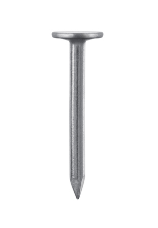 Metal nail close up isolated on white backgroundの写真素材