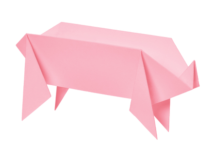 Origami of a pig isolated on white backgroundの写真素材