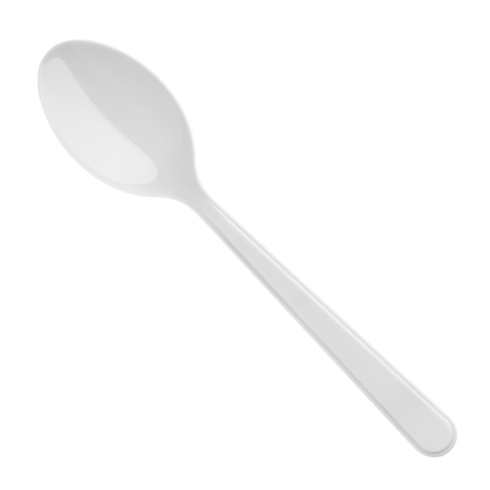 Plastic spoon isolated on white backgroundの写真素材